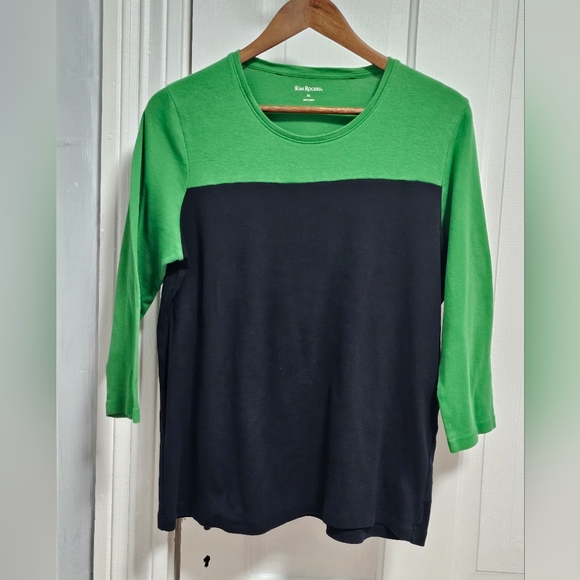 Kim Rogers Vibrant Green And Navy Top - Picture 1 of 8